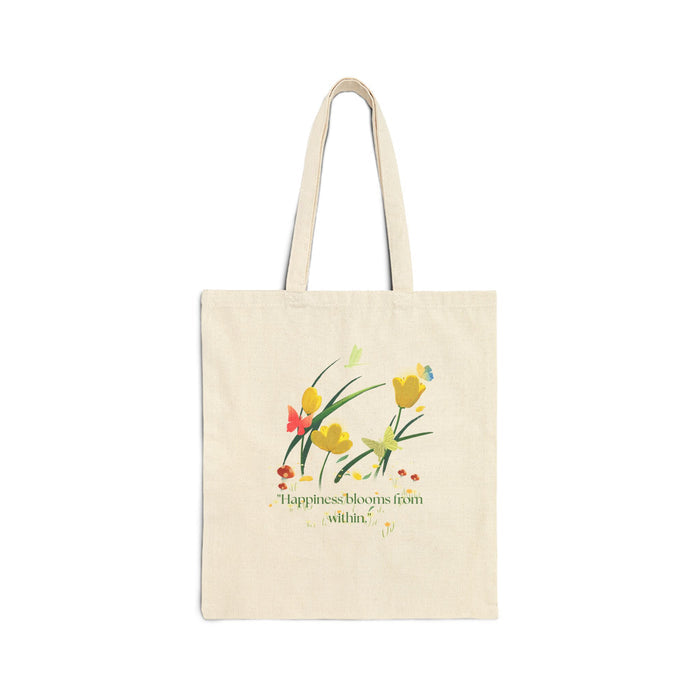 Floral 'Happiness Blooms Within' Canvas Tote Bag