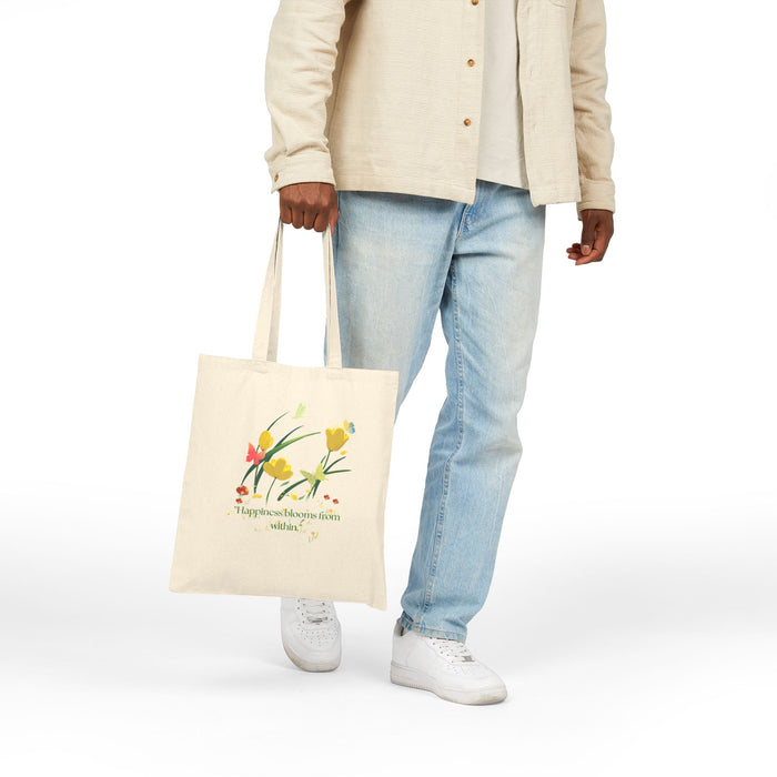 Floral 'Happiness Blooms Within' Canvas Tote Bag