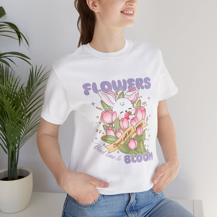 Flowers Bloom Bunny Tee — Cute Floral Rabbit Graphic T-Shirt
