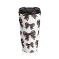 Football Bow Pattern Stainless Steel Travel Mug — Sports Ribbon Design