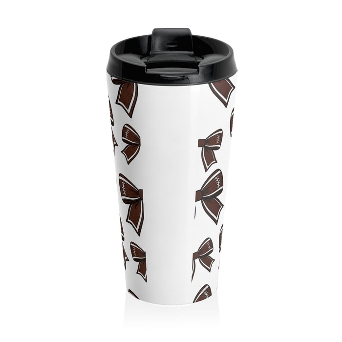 Football Bow Pattern Stainless Steel Travel Mug — Sports Ribbon Design