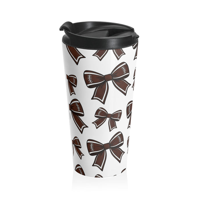 Football Bow Pattern Stainless Steel Travel Mug — Sports Ribbon Design