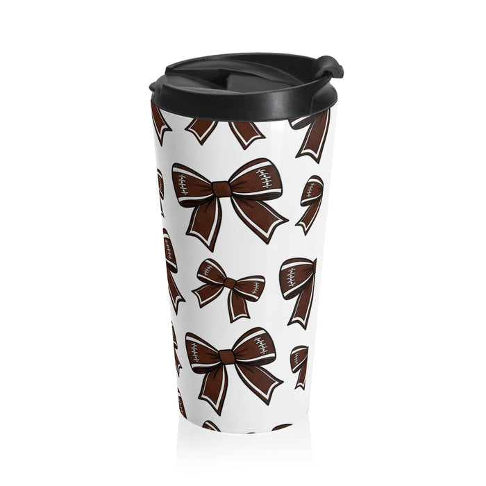 Football Bow Pattern Stainless Steel Travel Mug — Sports Ribbon Design