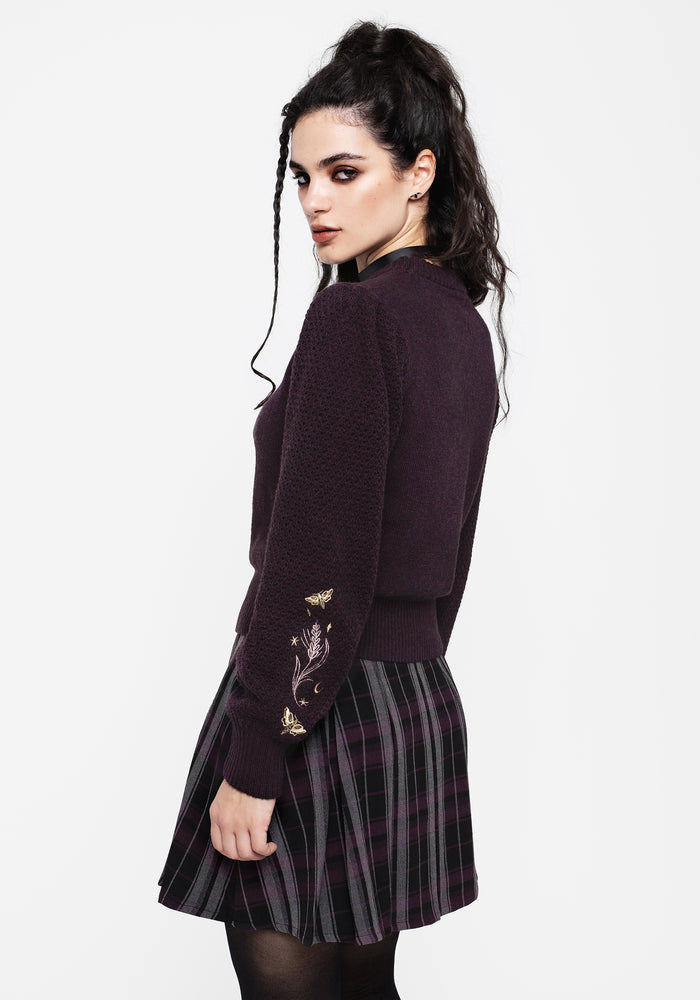 Foxglove Embroidered Knit Sweater