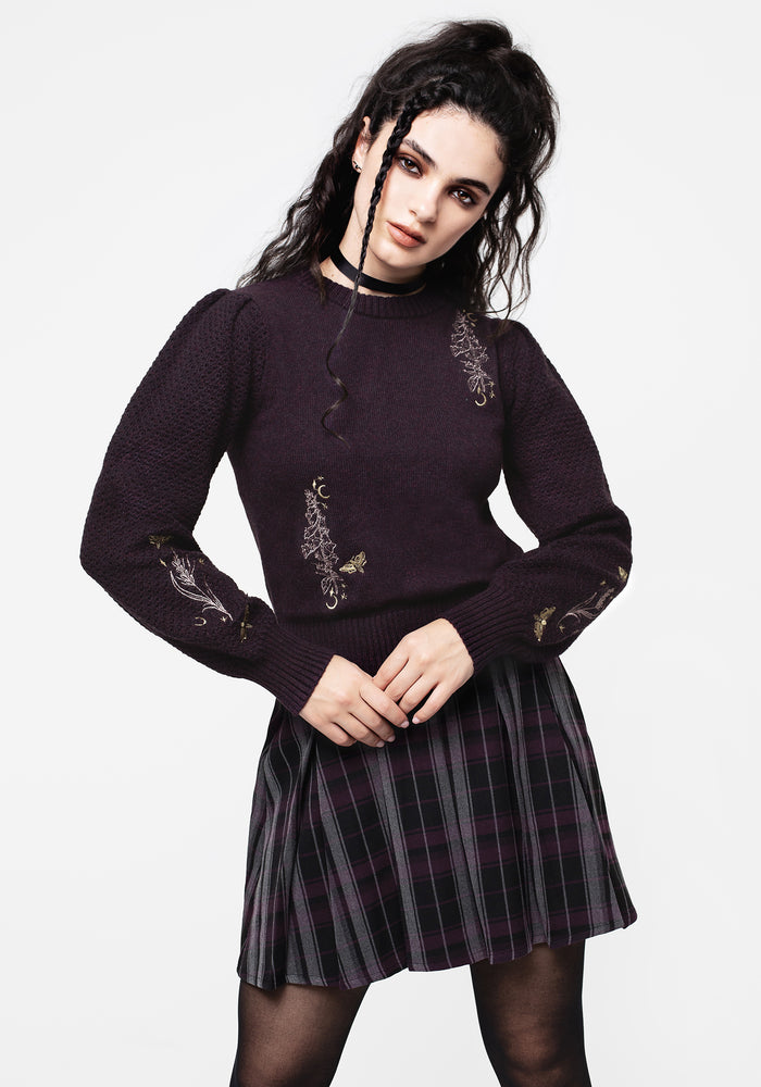 Foxglove Embroidered Knit Sweater