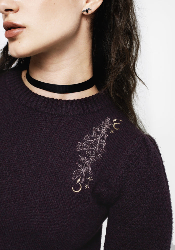 Foxglove Embroidered Knit Sweater