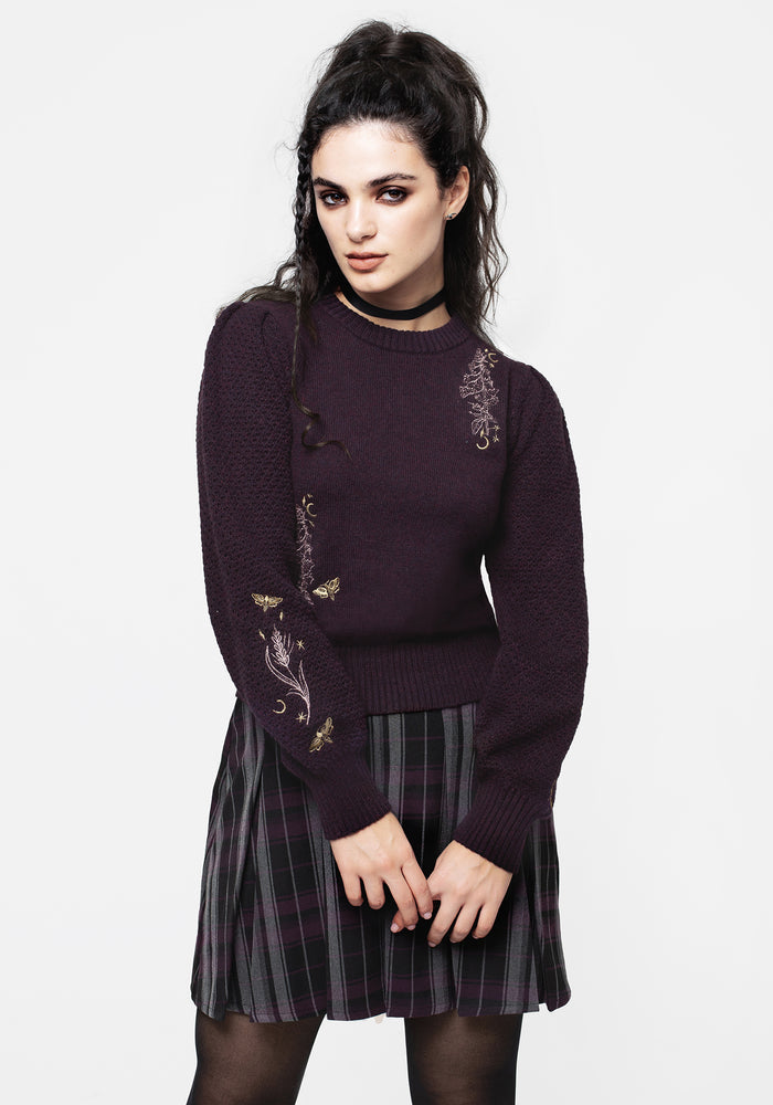 Foxglove Embroidered Knit Sweater