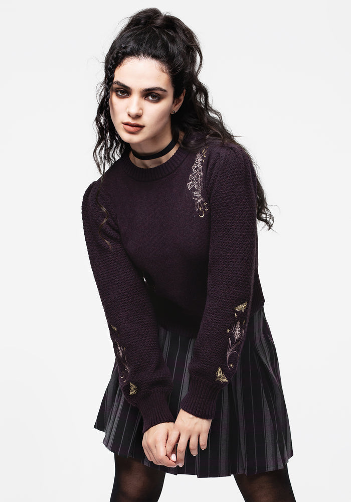 Foxglove Embroidered Knit Sweater