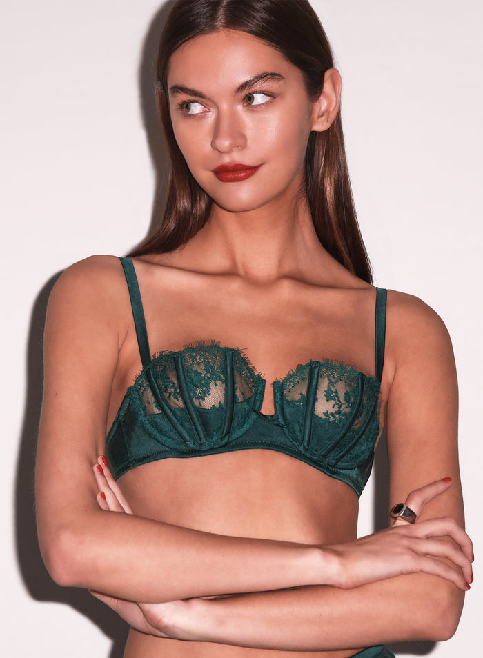 Frankie Lace Boned Balconette-evergreen