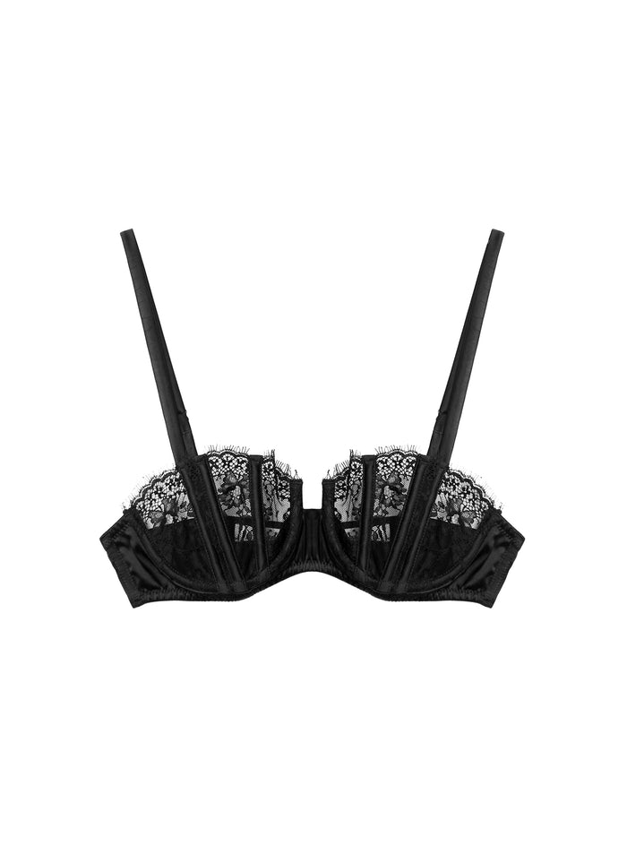 Frankie Lace Boned Balconette-black-flat