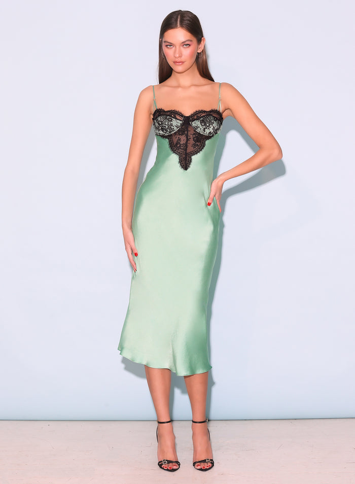 Frankie Lace Cupped Slip Dress-pixel green-Fleur du Mal