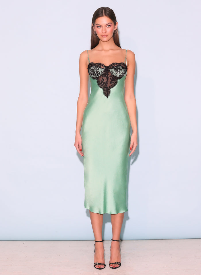 Frankie Lace Cupped Slip Dress-pixel green-flat