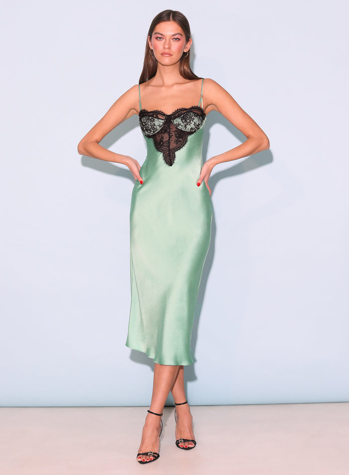 Frankie Lace Cupped Slip Dress-pixel green
