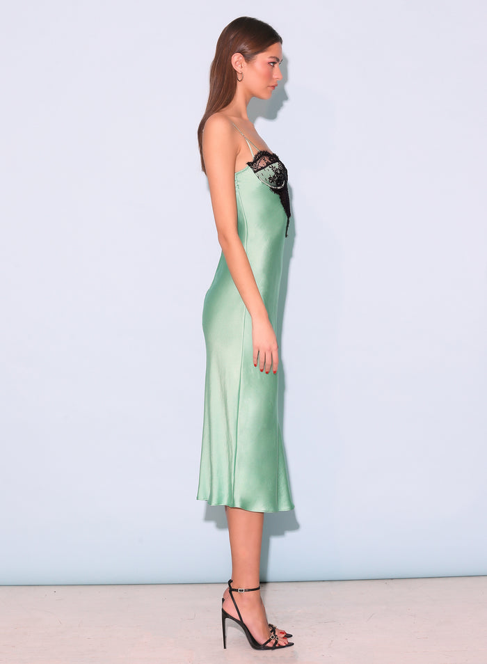 Frankie Lace Cupped Slip Dress-pixel green