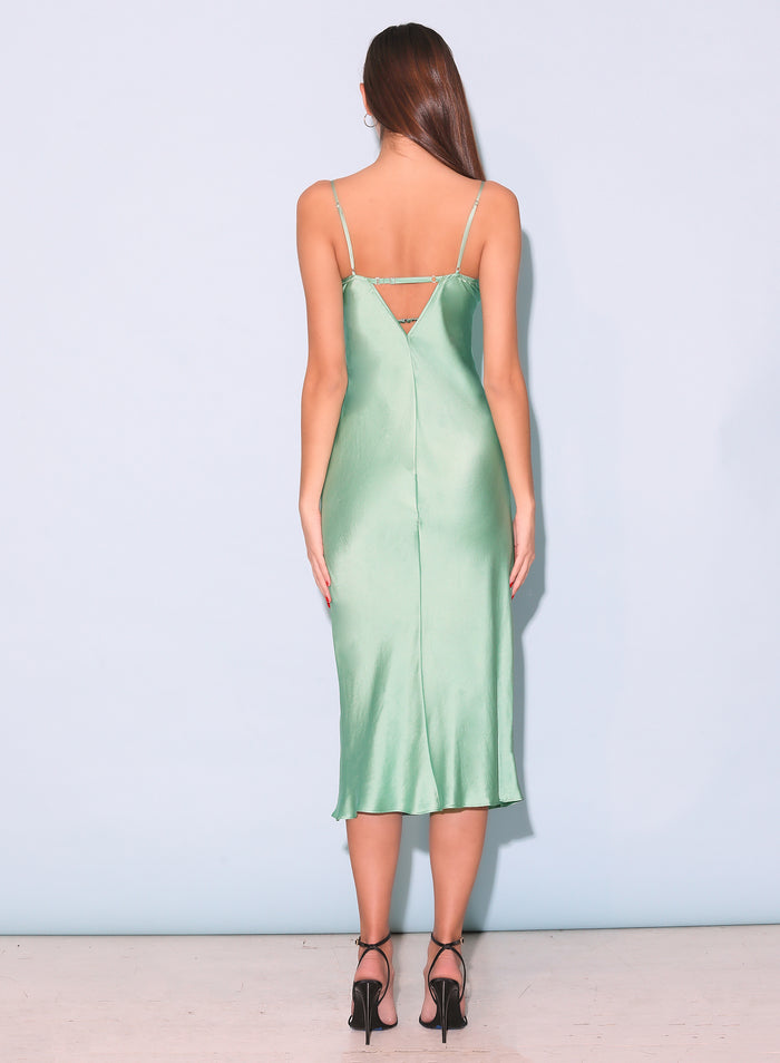 Frankie Lace Cupped Slip Dress-pixel green