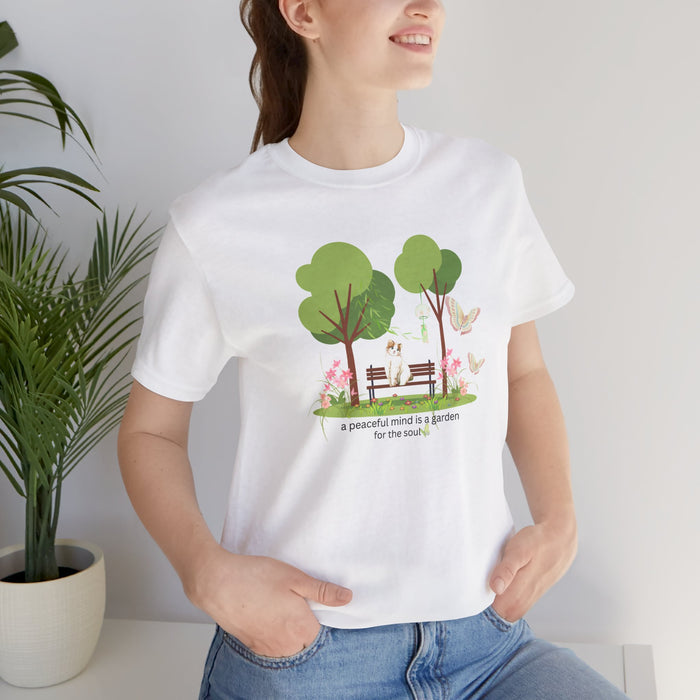 Garden Bench T-Shirt — "A Peaceful Mind Is a Garden for the Soul" Relaxing Nature Tee