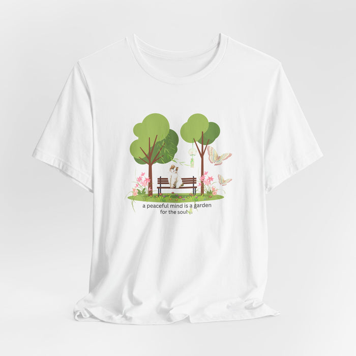 Garden Bench T-Shirt — "A Peaceful Mind Is a Garden for the Soul" Relaxing Nature Tee