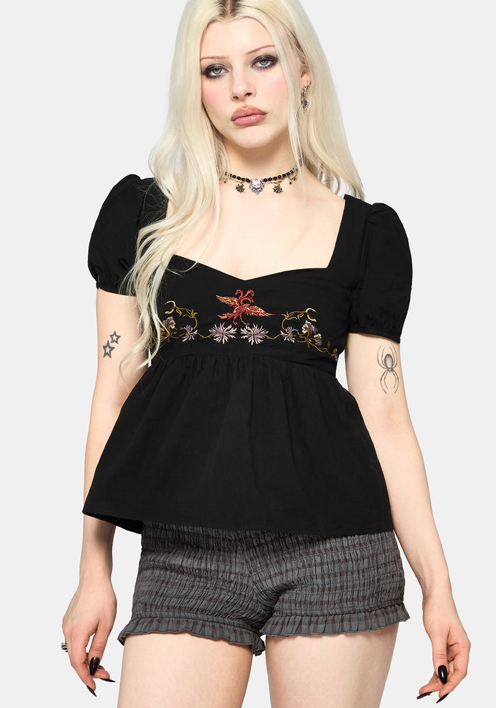 Genevra Embroidered Babydoll Top US 2
