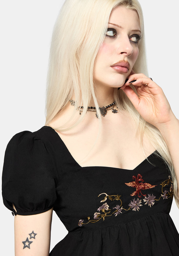 Genevra Embroidered Babydoll Top US 2
