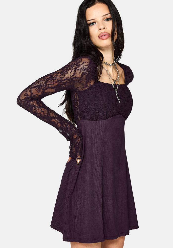 Georgina Empire Waist Lace Sleeve Mini Dress
