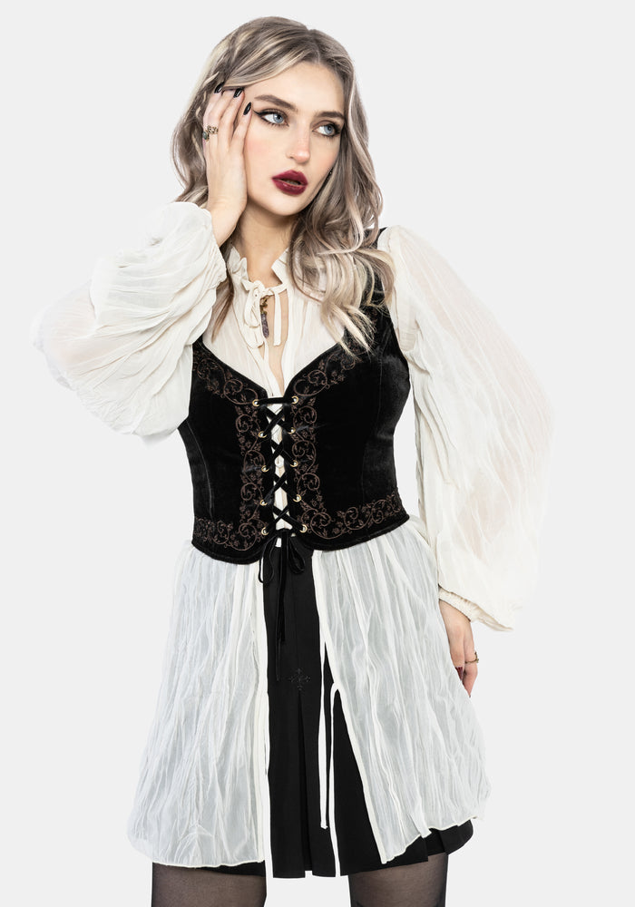 Gildra Tie Front Velour Waistcoat Corset