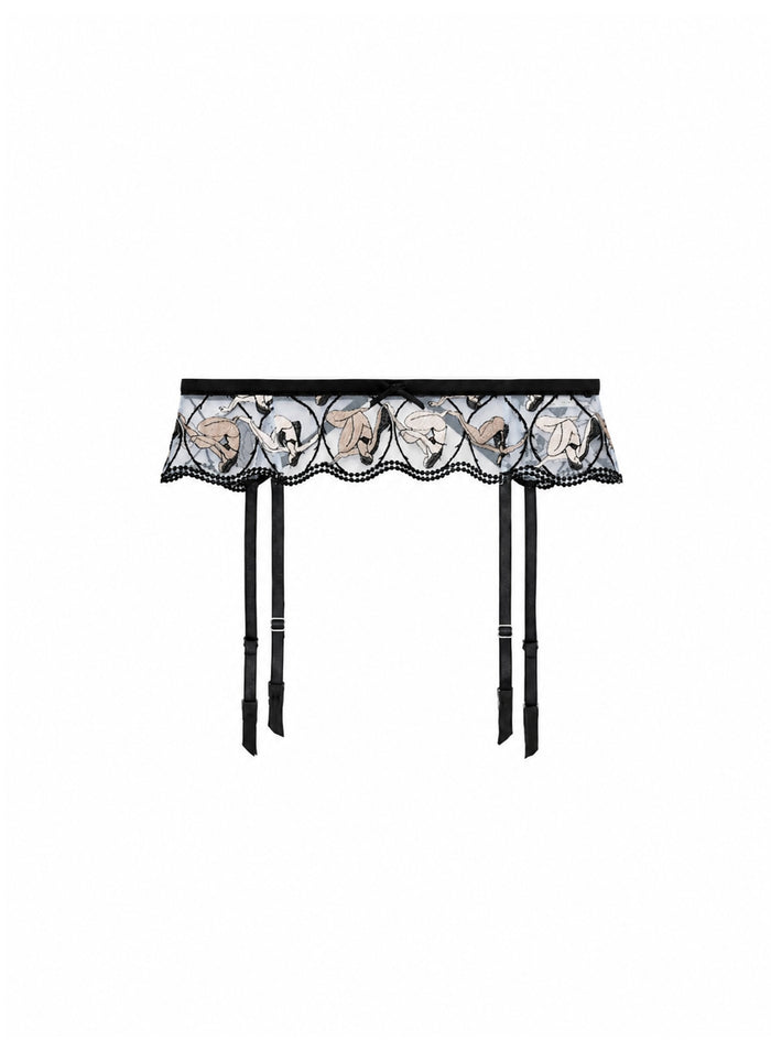 Gio Embroidery Garter Belt-black-flat