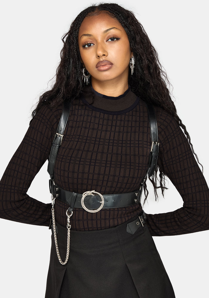 Glenna Check Knit Long Sleeve Top