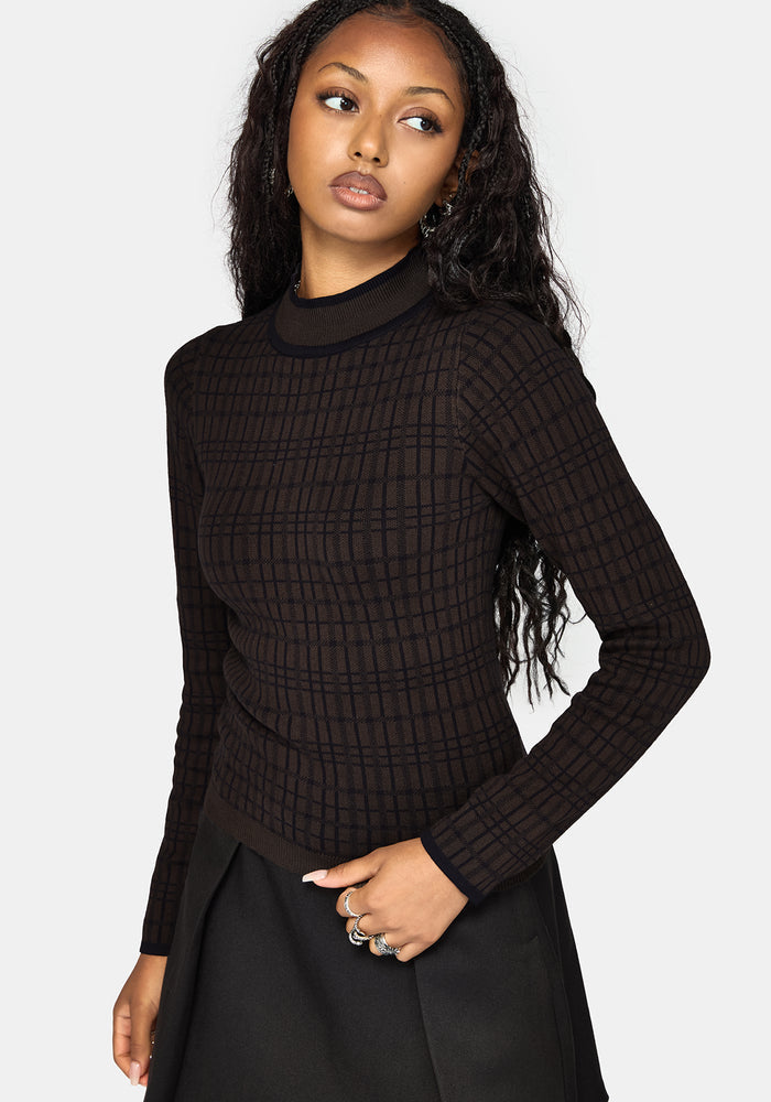 Glenna Check Knit Long Sleeve Top
