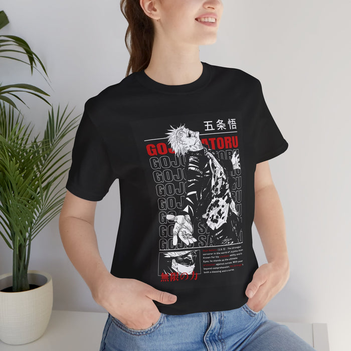 Gojo Satoru Anime Graphic Tee — Black & Red Jujutsu Design