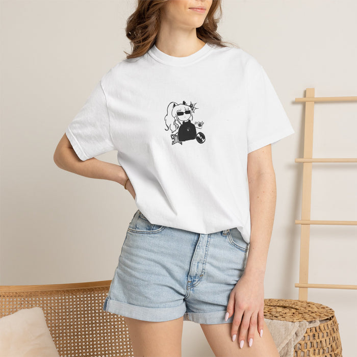 Graphic T-Shirt — Cool Cartoon Girl with Sunglasses Chest Print