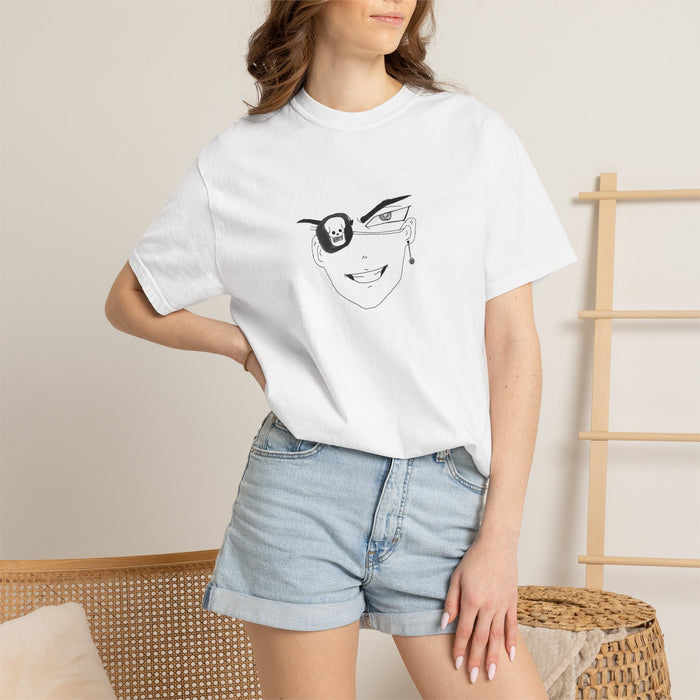 Graphic T‑Shirt — Minimal Anime Face with Eyepatch Illustration