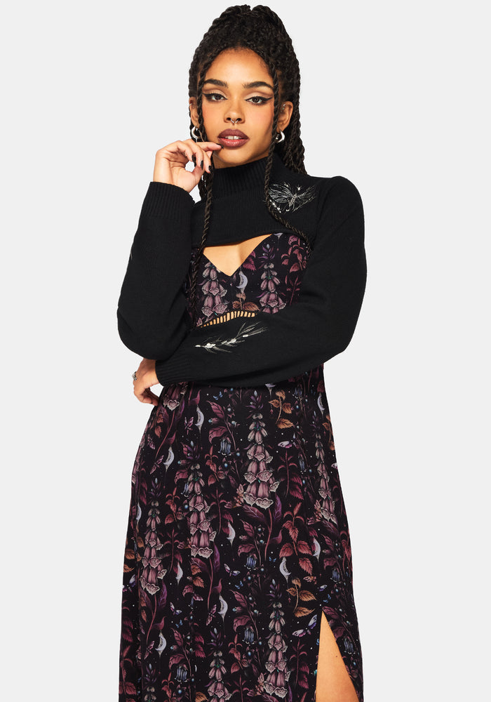 Griffinfly Embroidered Extreme Crop Knit Sweater