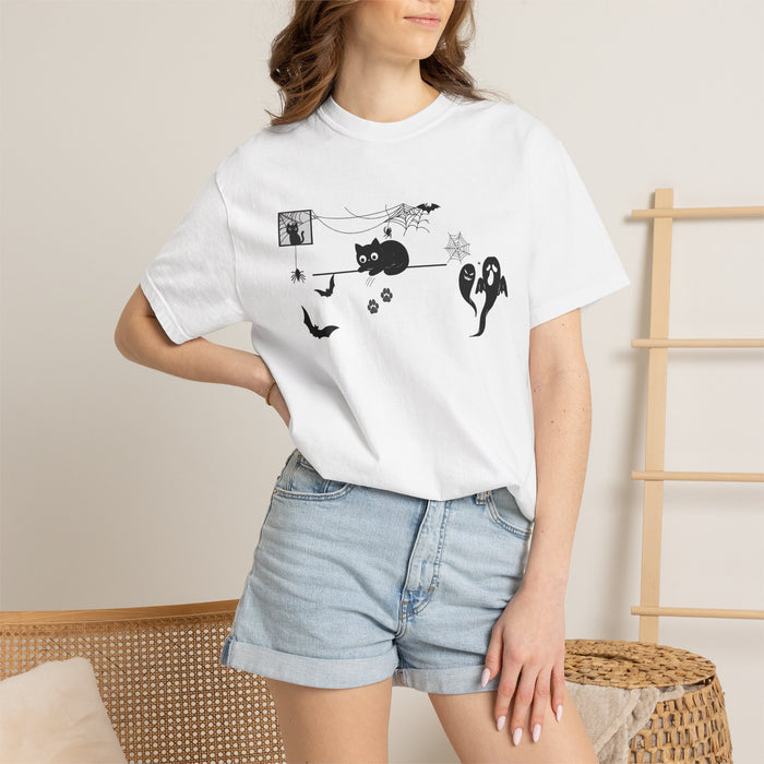 Halloween Cat & Ghost T-Shirt — Spooky Night Graphic Tee