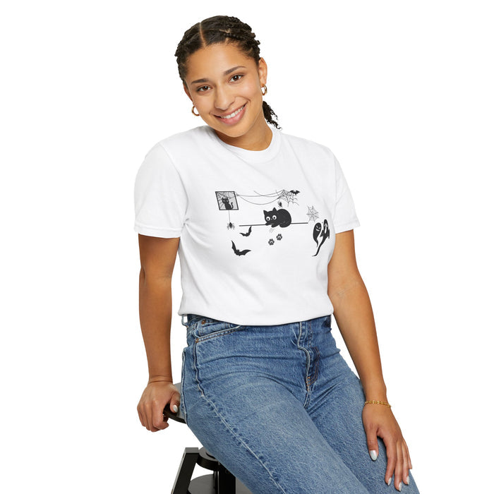 Halloween Cat & Ghost T-Shirt — Spooky Night Graphic Tee