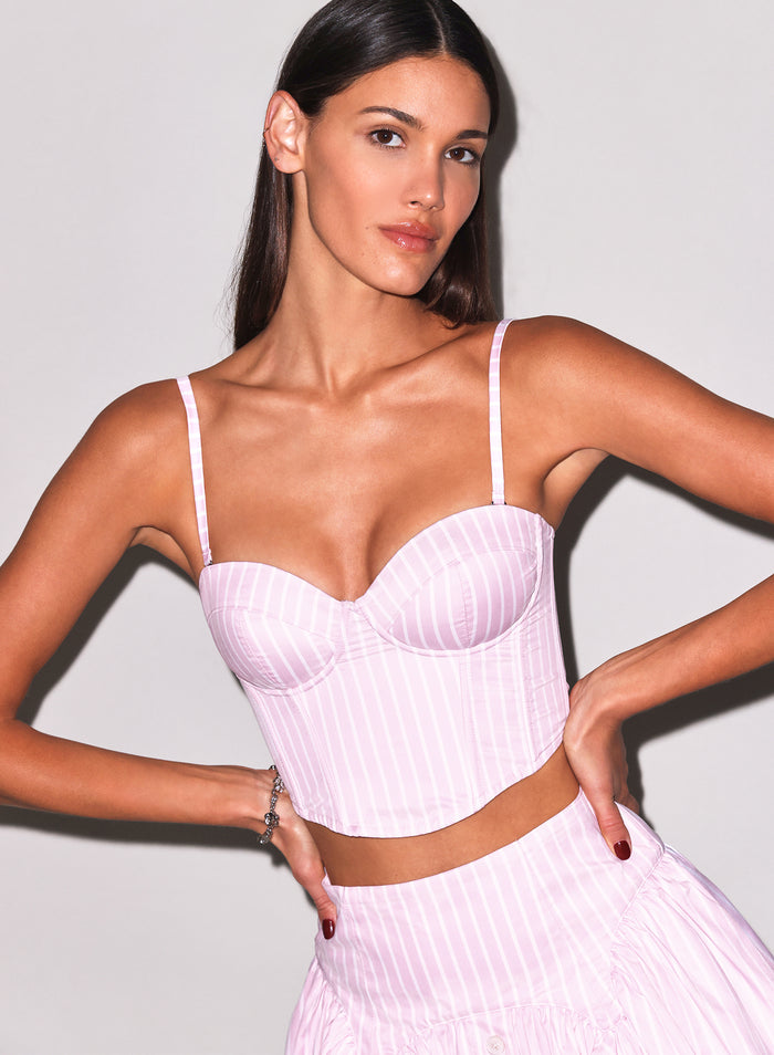 Hampton Poplin Cropped Bustier-bubblegum stripe