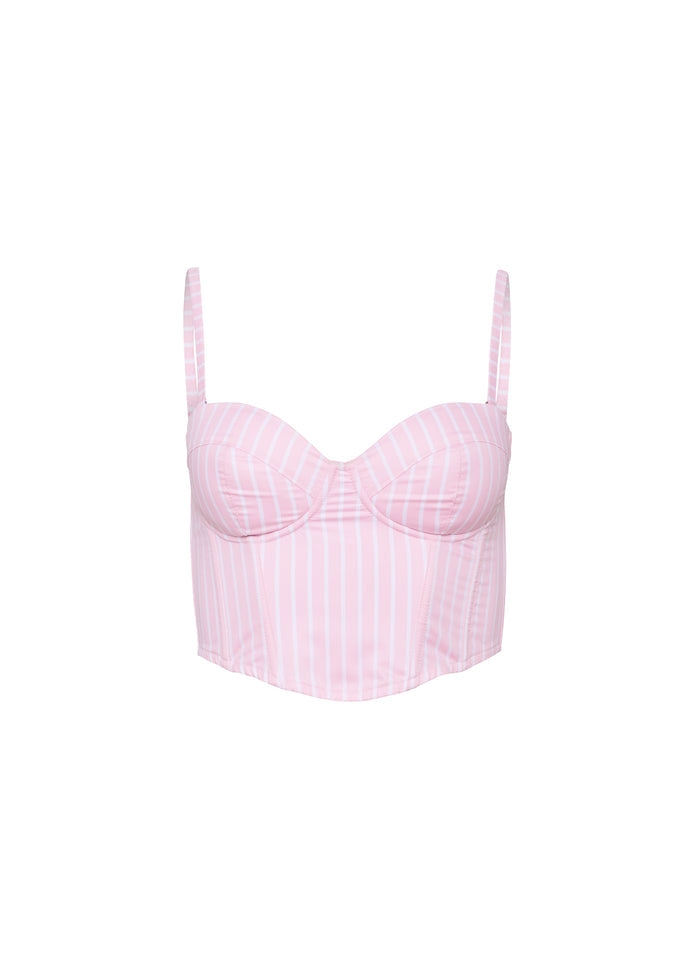 Hampton Poplin Cropped Bustier-bubblegum stripe-detail