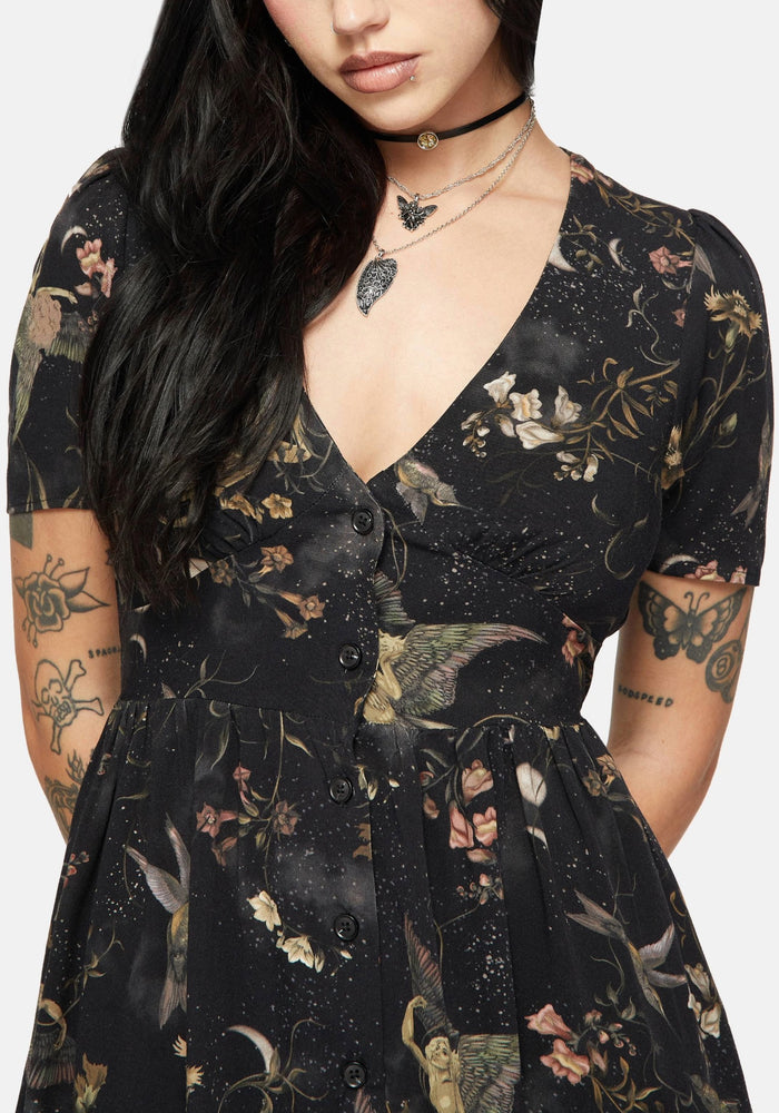 Harpyiai Print Button Up Mini Dress