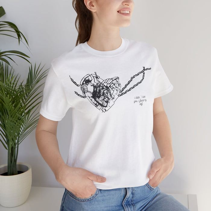 Heart and Chain Sketch Tee — "I miss I miss you loving you"