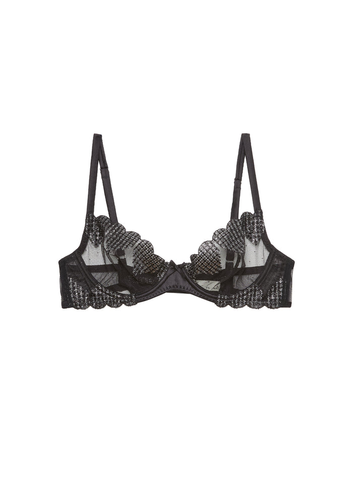 Heart Embroidery Demi Bra-black-flat