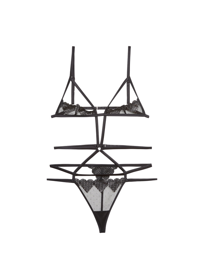 Heart Embroidery Ouvert Bondage Bodysuit-black-flat