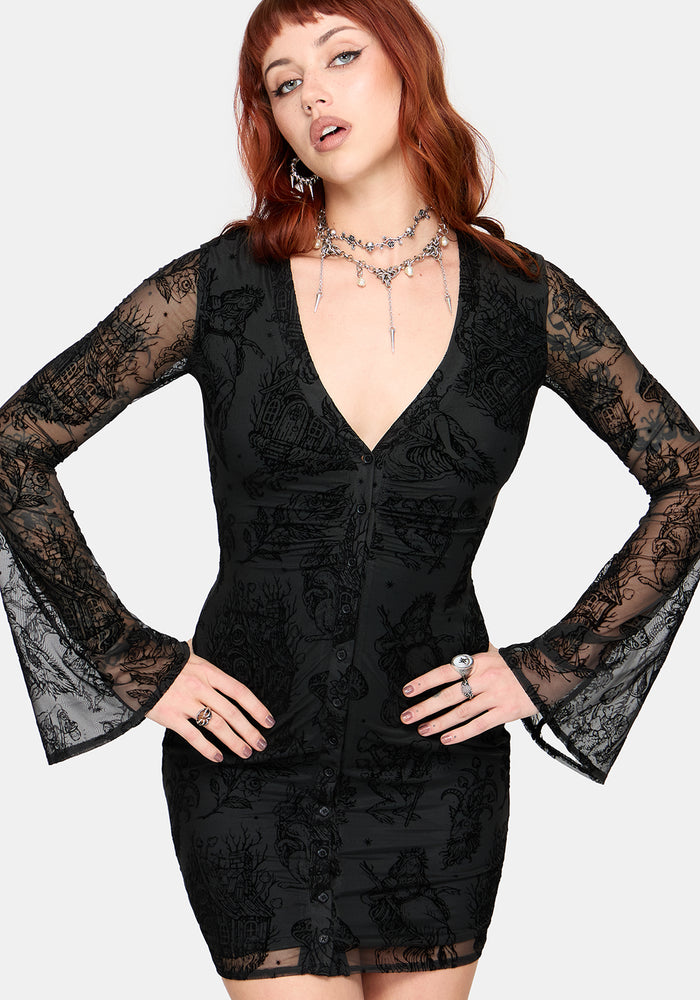 Hexborn Baba Yaga Flocked Ruched Mini Dress