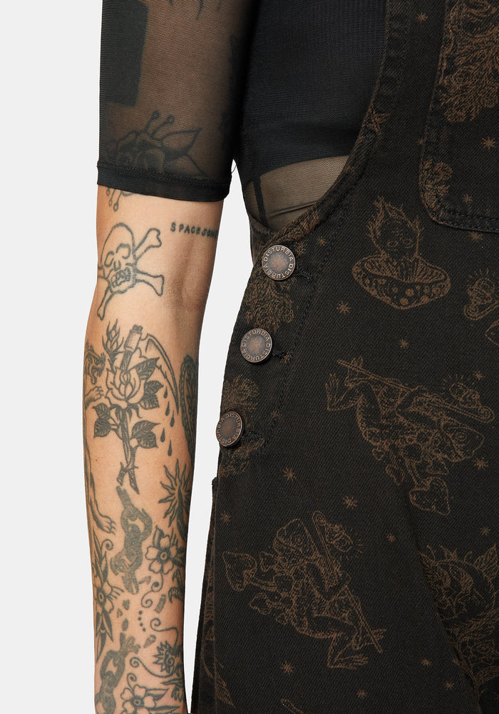 Hexborn Baba Yaga Printed Denim Dungarees