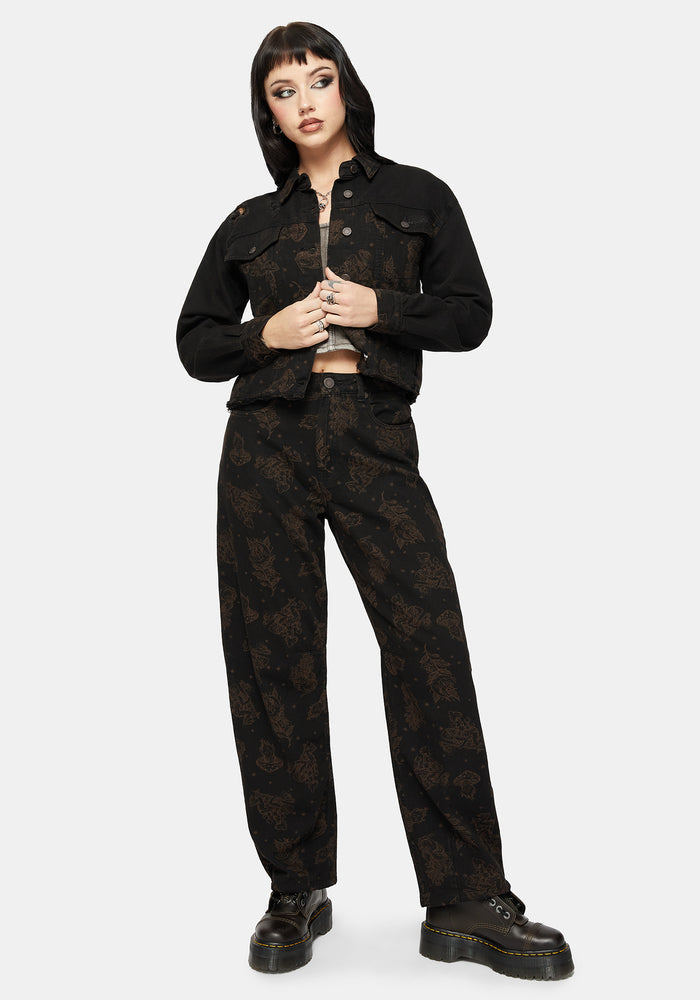 Hexborn Baba Yaga Printed Spliced Denim Jacket