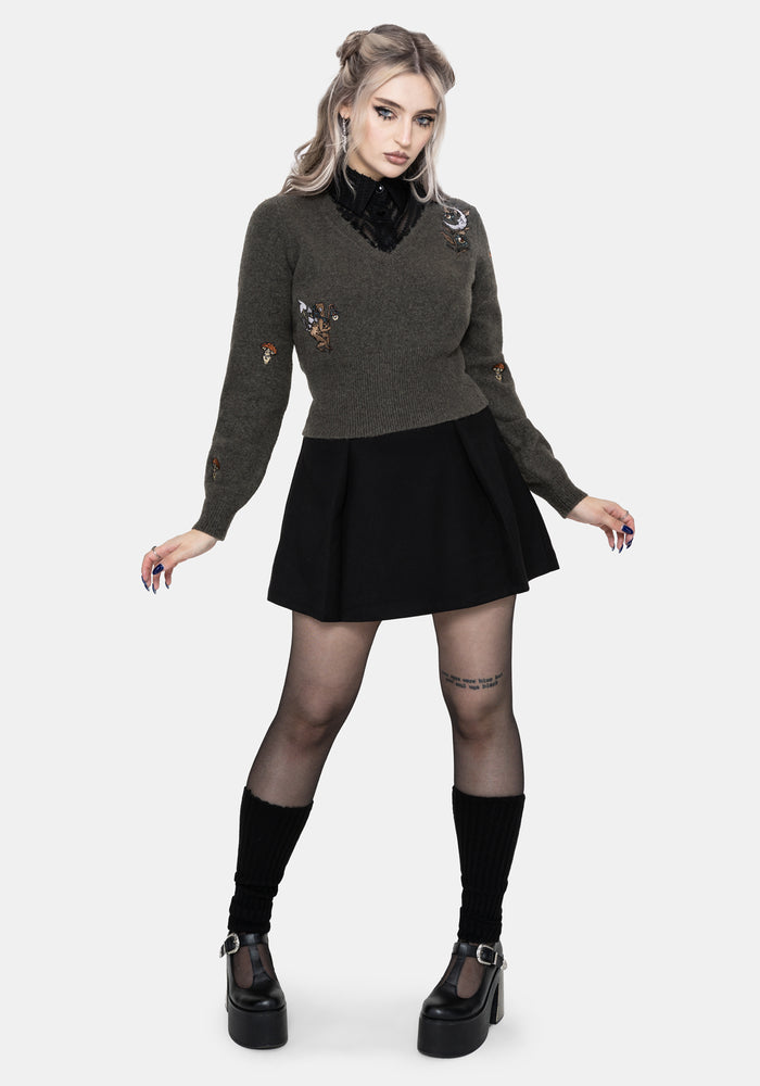 Hexborn Baba Yaga V Neck Embroidered Knit Jumper