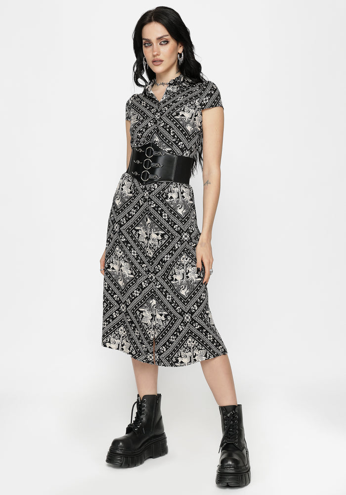Hexweave Print Fitted Midi Shirt Dress