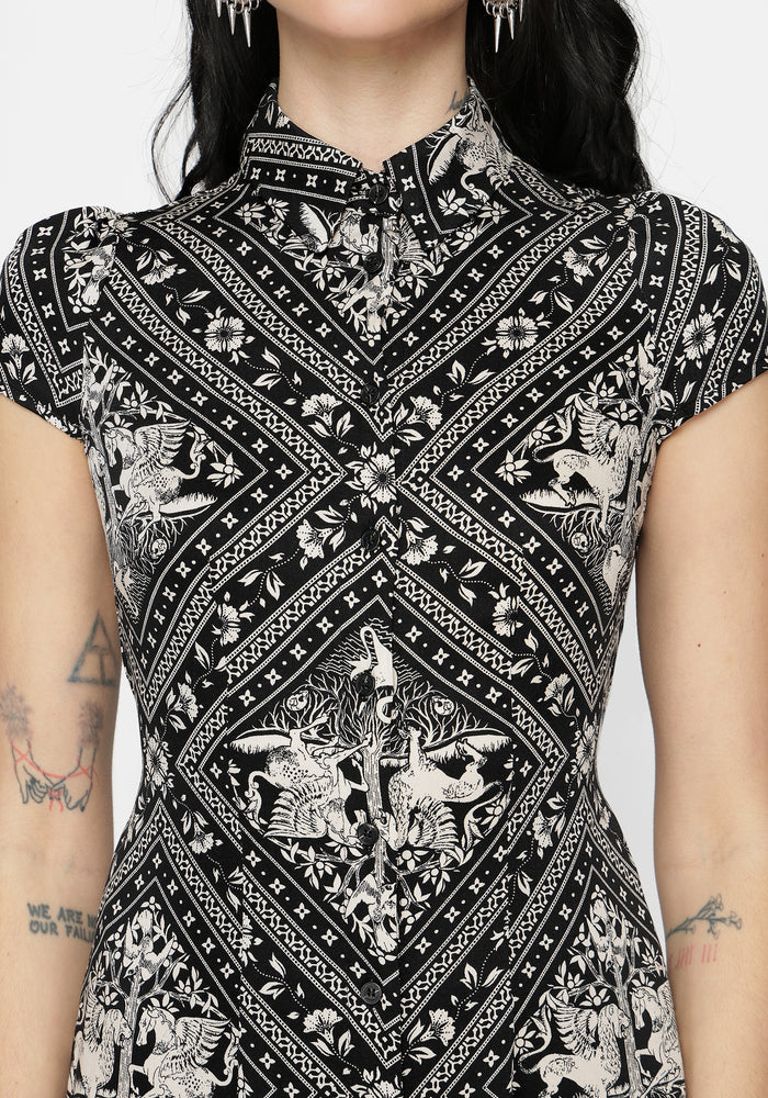 Hexweave Print Fitted Midi Shirt Dress