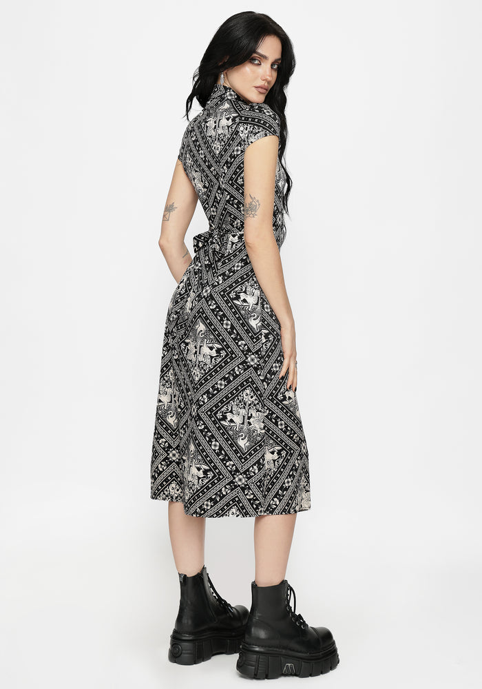 Hexweave Print Fitted Midi Shirt Dress