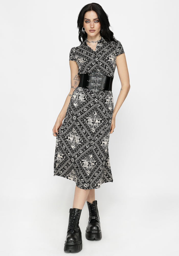 Hexweave Print Fitted Midi Shirt Dress