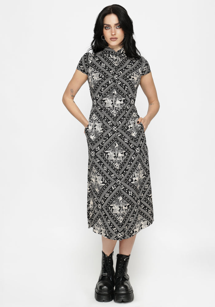 Hexweave Print Fitted Midi Shirt Dress