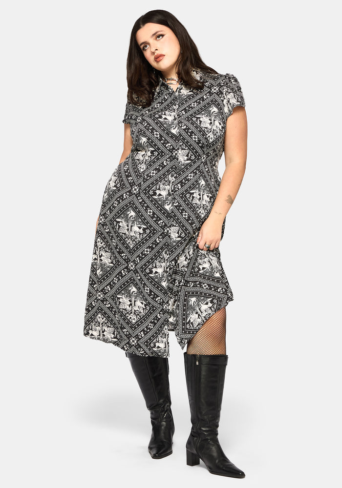 Hexweave Print Fitted Midi Shirt Dress